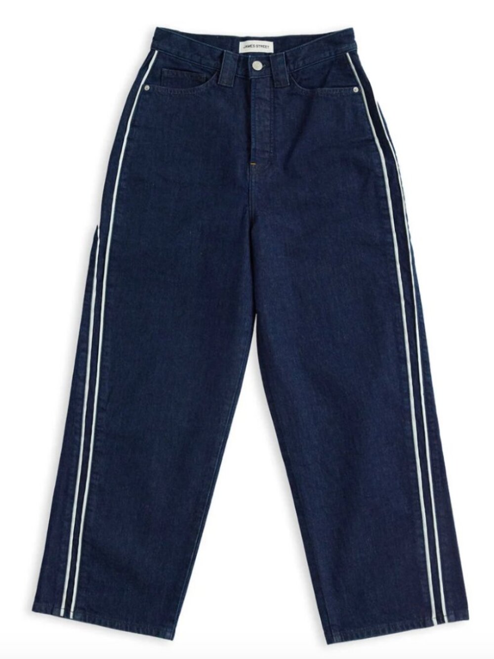 JAMES STREET CO PINSTRIPE TRACK DENIM IN INDIGO + MILK - 27 WAIST